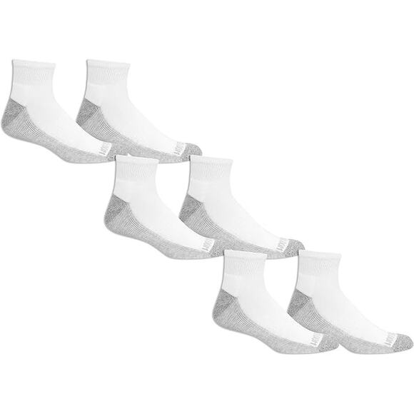 New 6-Pack Fruit of the Loom Mens 6-12 White Ankle Arch Support Quarter Socks - Picture 1 of 3
